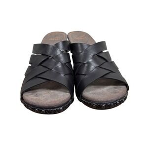 Dansko Black Leather Criss Cross Multi Strap Slide Wedge Sandals Clogs 40 360202